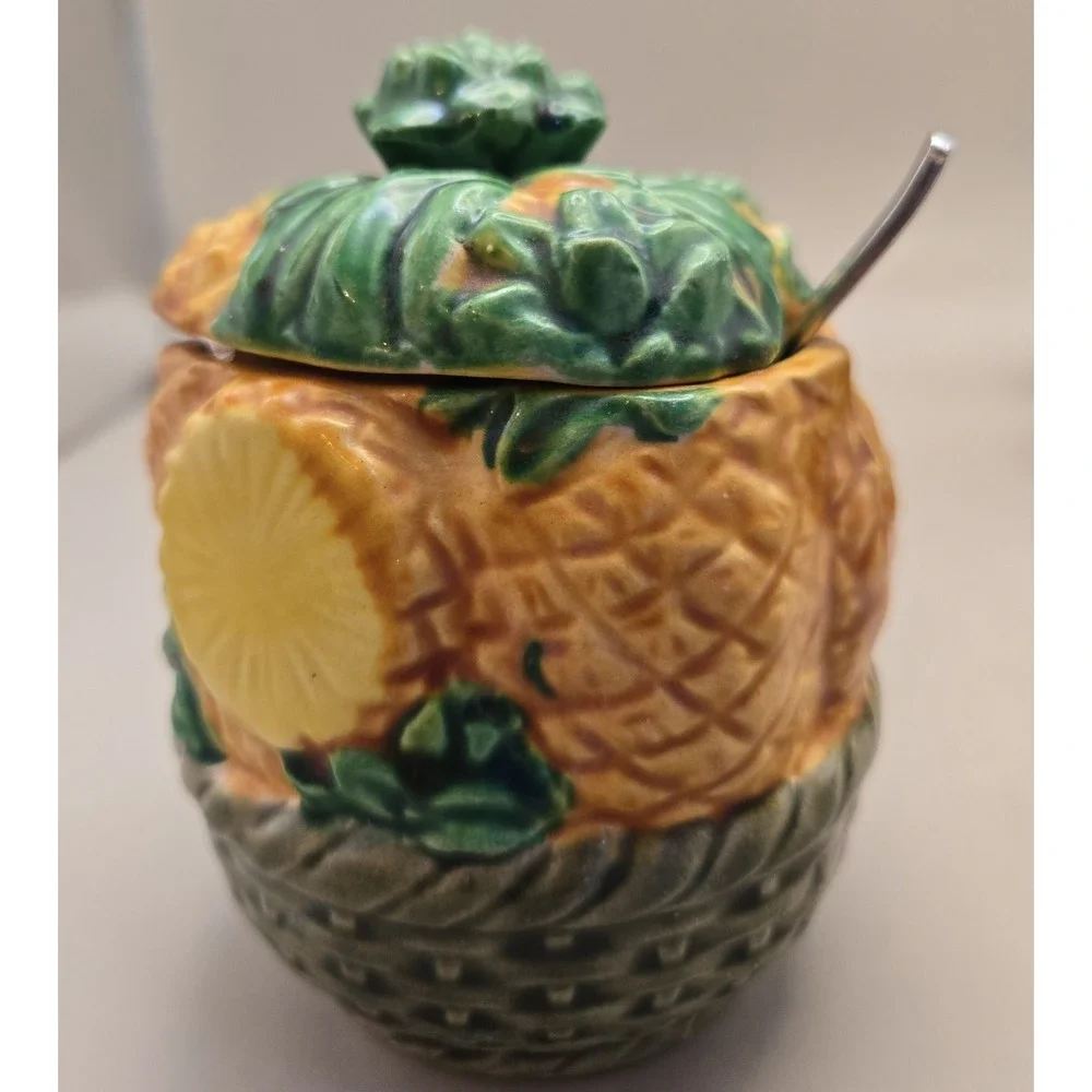 Jelly Jar. Vintage Pineapple Design With Serving Spoon Japan 1920 To 1950's‎
